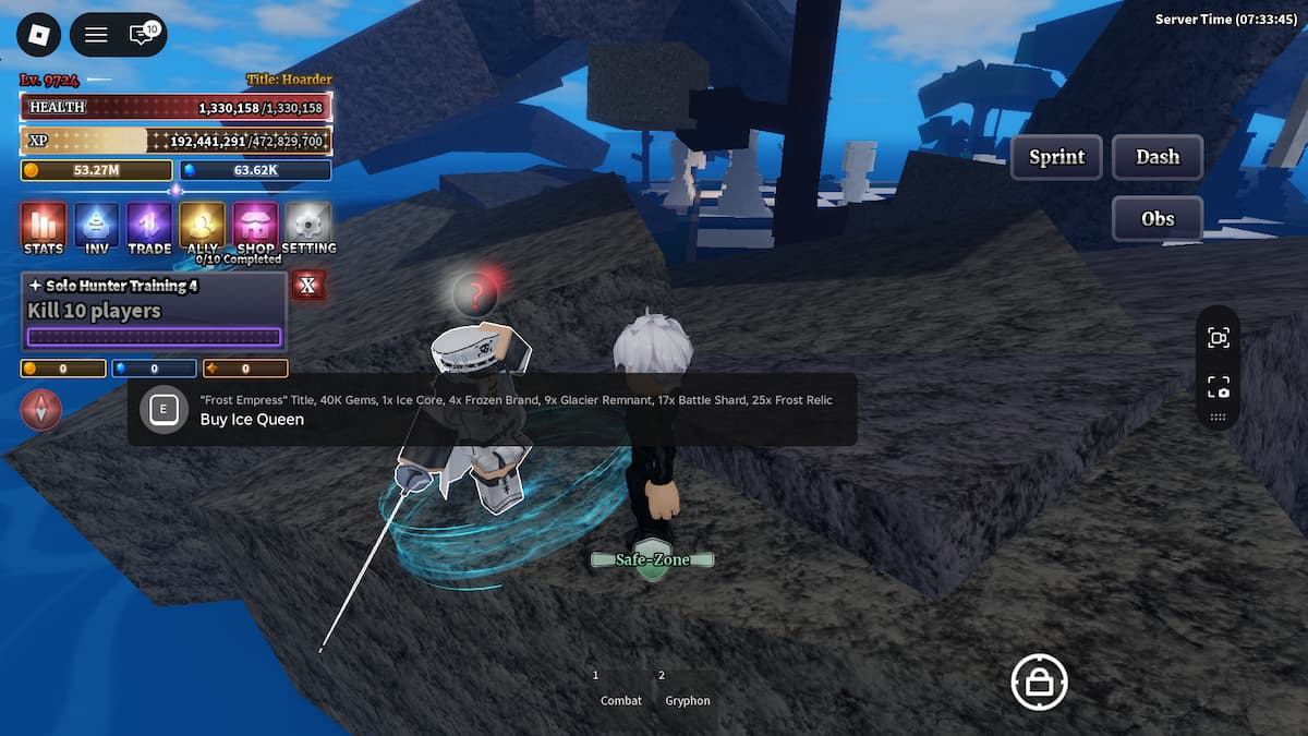 PNJ vendeur d'épée de la reine des glaces dans Sailor Piece