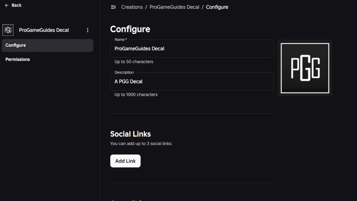 Le décalcomanie PGG dans Roblox