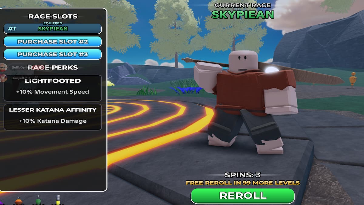 Le menu de course dans Slime Sea