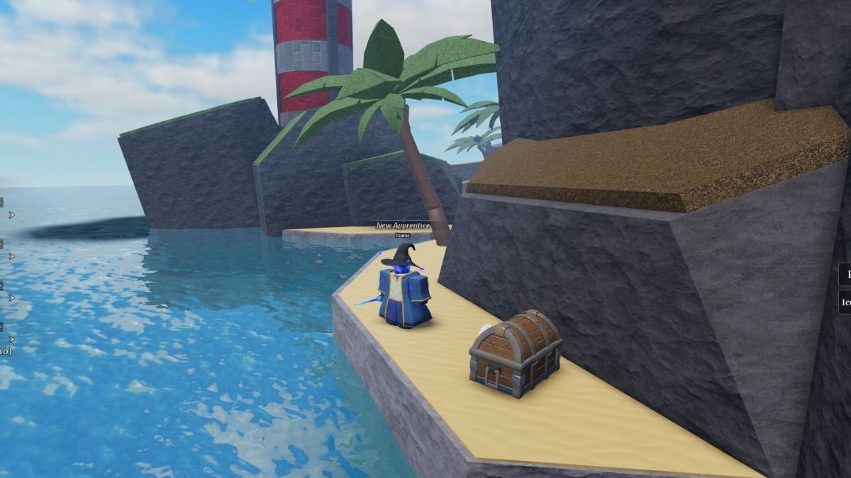 Ce coffre est situé sur une île à côté d'un phare dans Wizard Alchemy