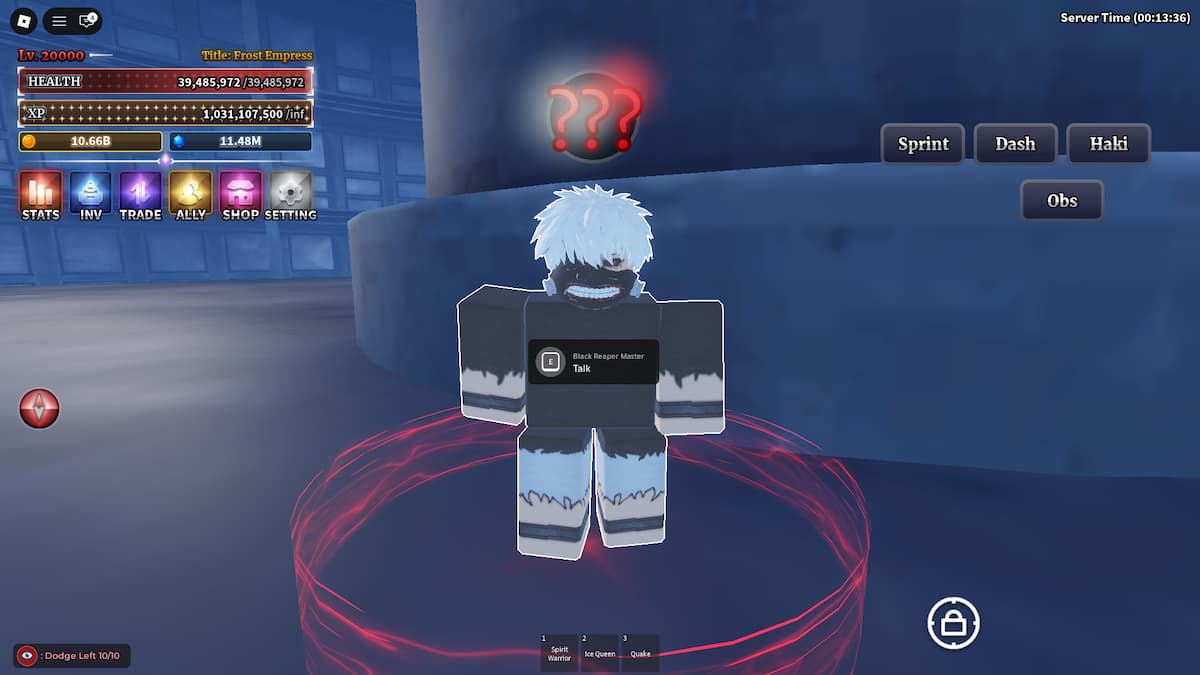 Image montrant l'emplacement du PNJ Black Reaper Mastery dans Sailor Piece