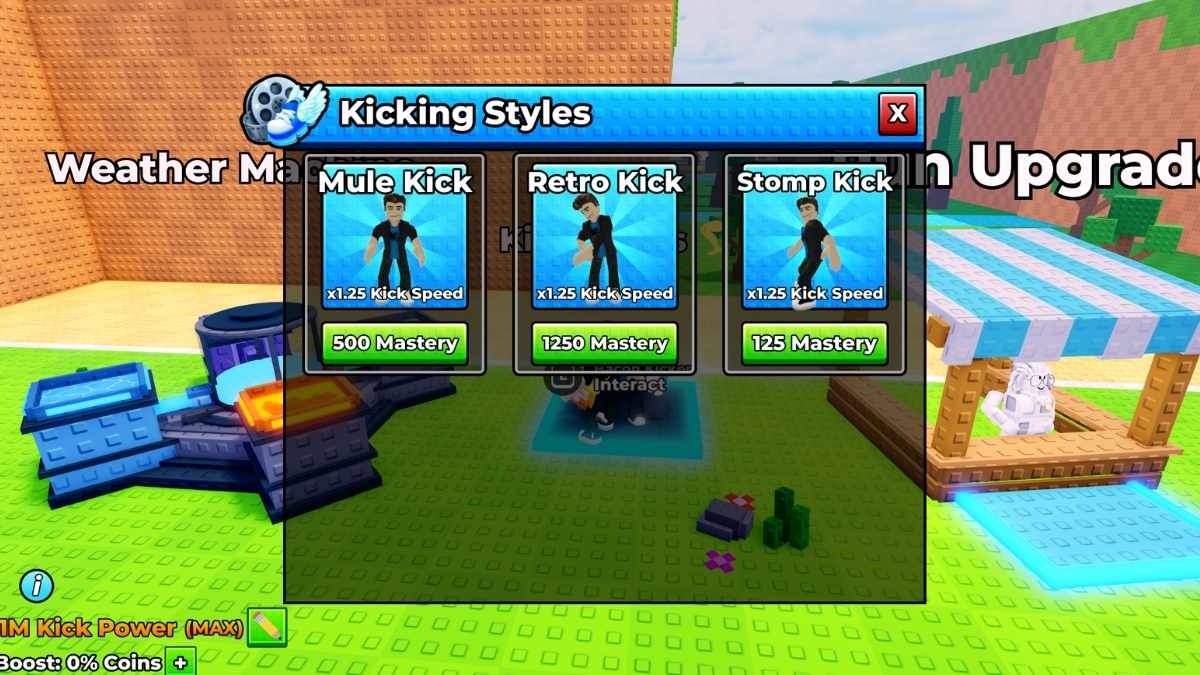 Styles de coup de pied dans Kick A Lucky Block