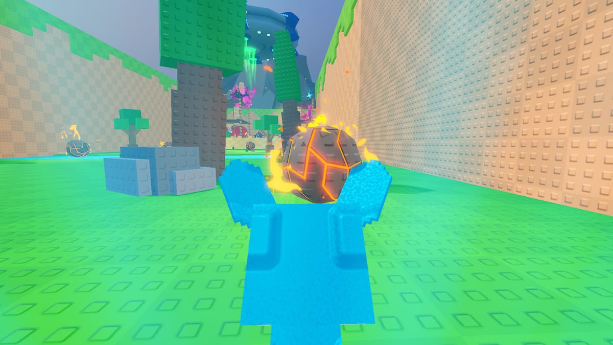 Image montrant les éclats volcaniques dans Kick a Lucky Block