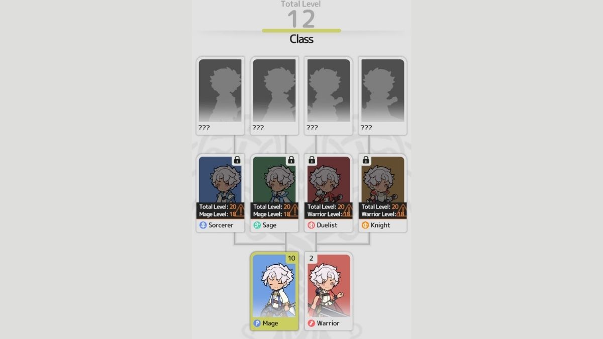 Interface du système de classe dans Sword X Staff
