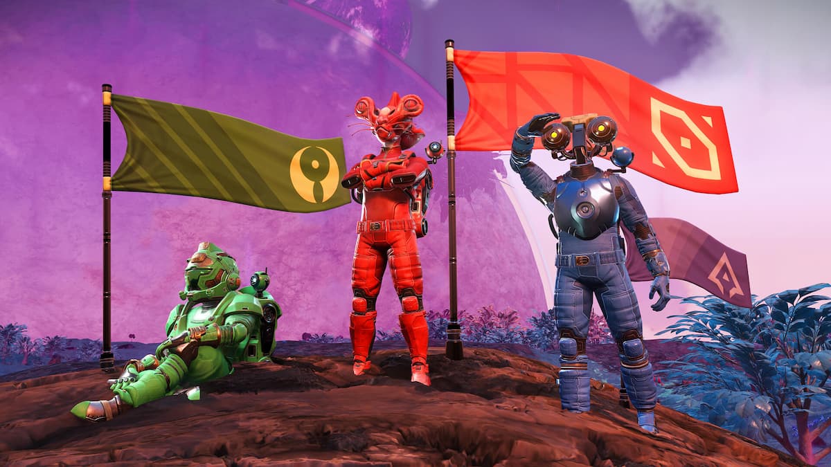 Trois avatars de joueurs dans la mise à jour No Man's Sky Swarm