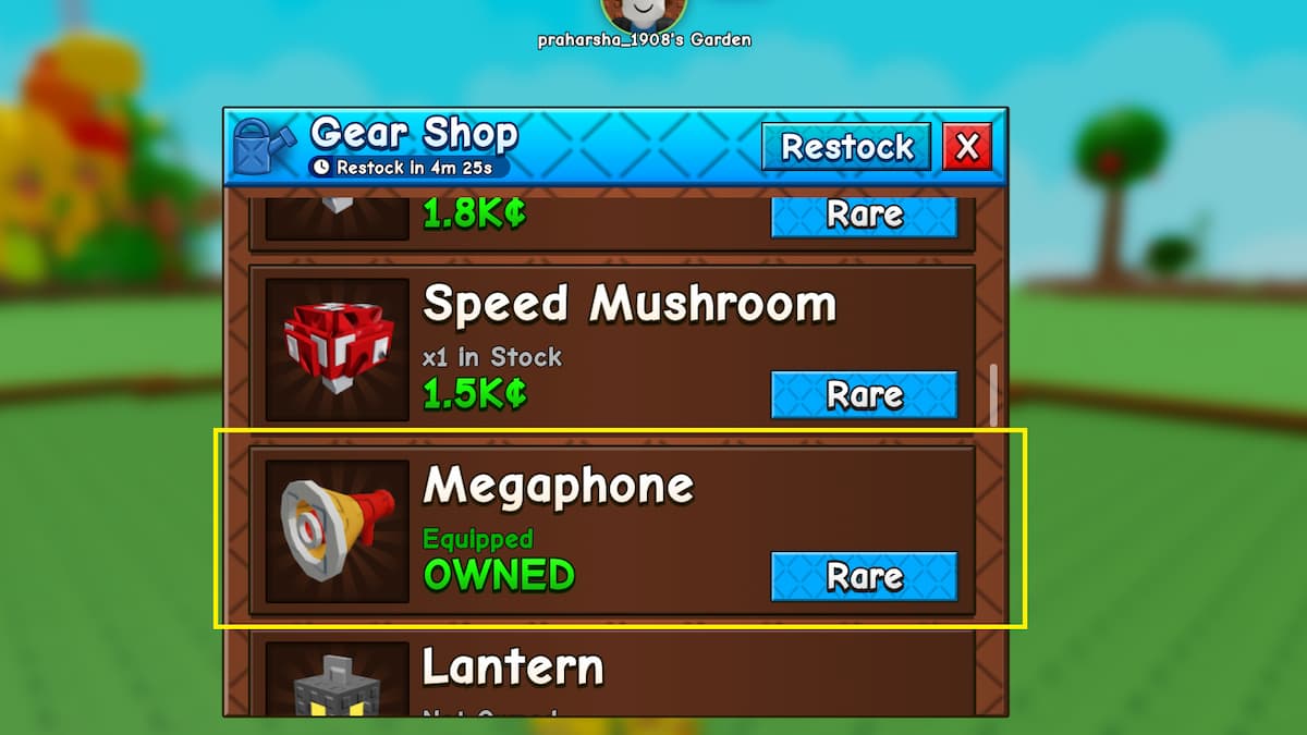 Le menu Gears dans GAG 2