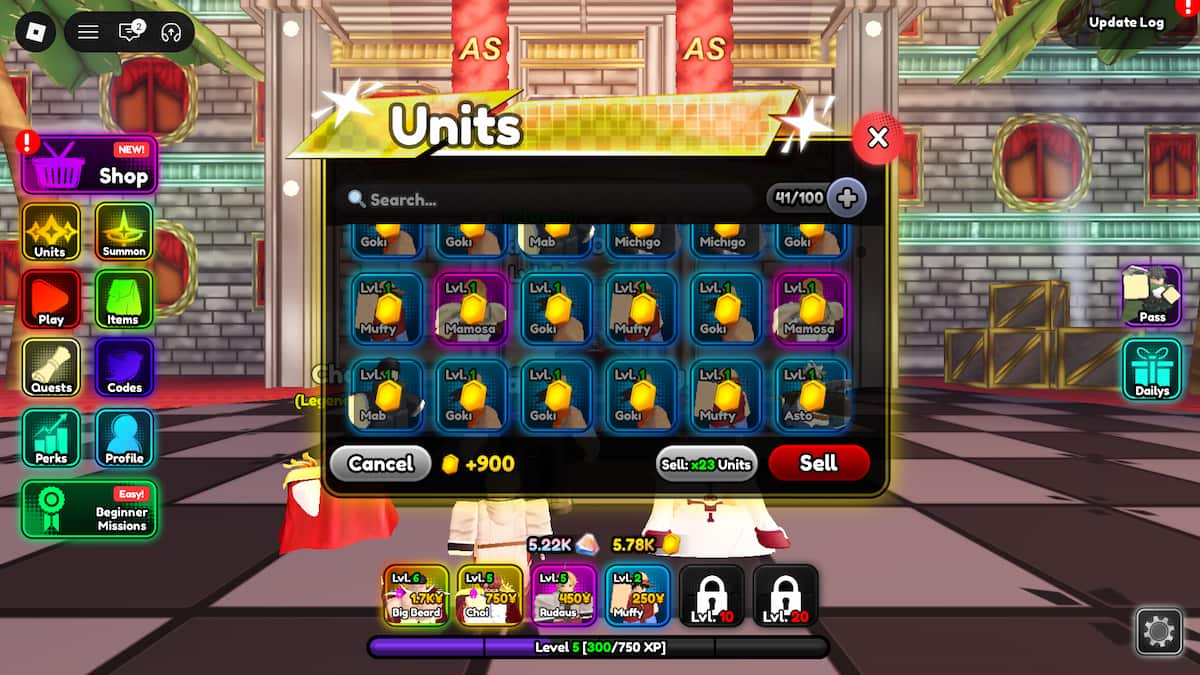 image montrant l'inventaire des unités dans Anime Squadron