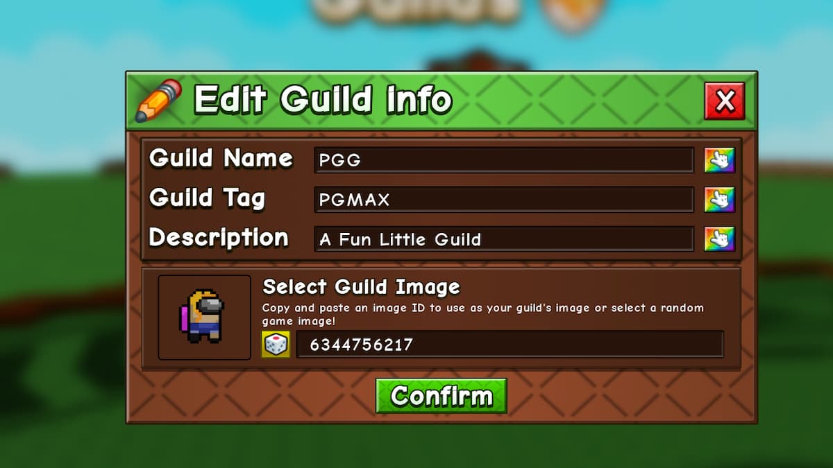 Le menu de personnalisation de guilde dans GAG 2