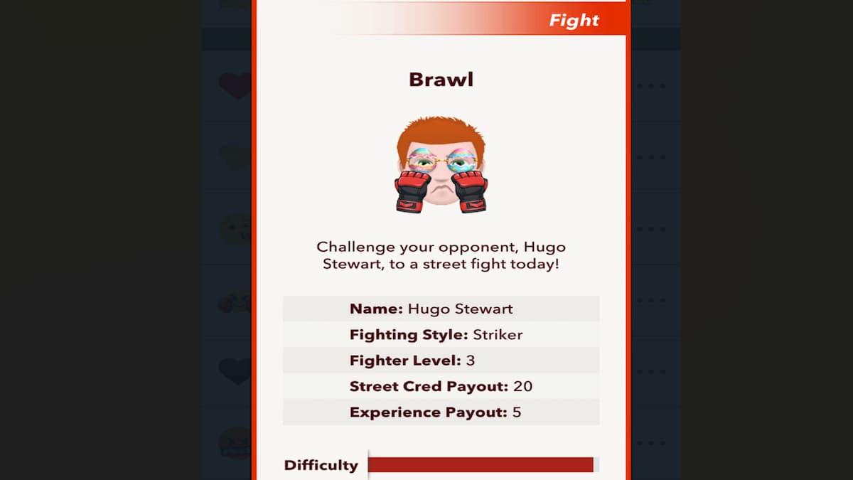 Le menu Street Fighting dans BitLife