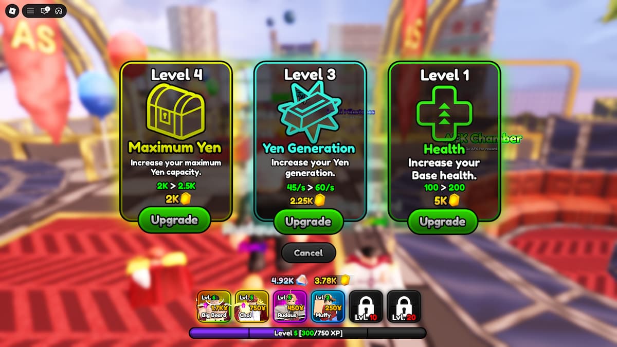 image montrant le menu Avantages dans Anime Squadron