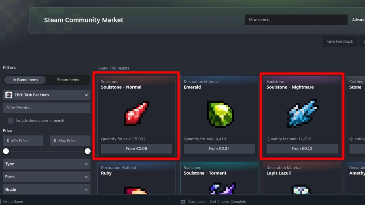 Prix ​​​​du marché de la communauté Steam TBH
